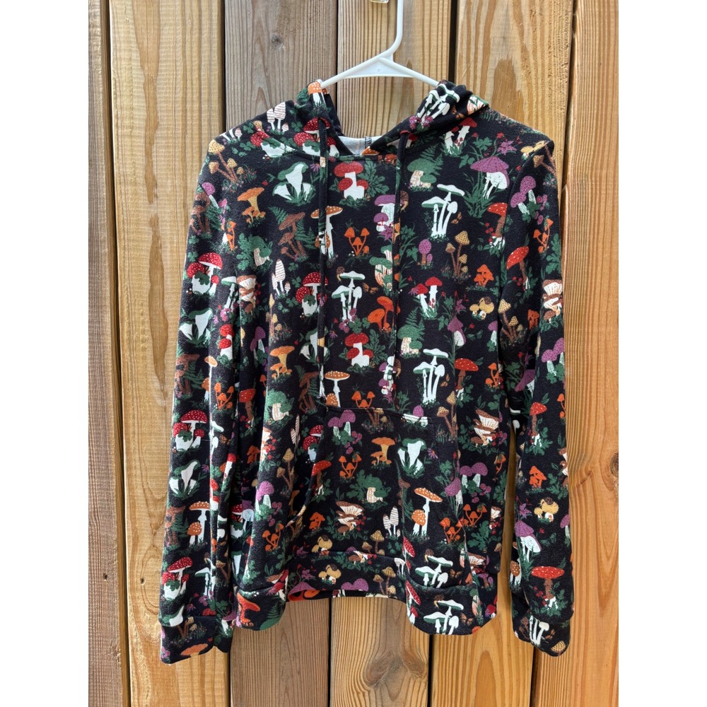 L.A. Soul Mushroom Print Hoodie Black Cottagecore Goblincore Pullover Small - Picture 2 of 7